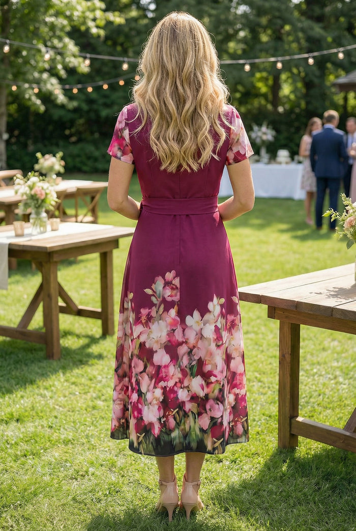 Jersey A-Line V Neck Floral Print Mother of the Bride Dresses