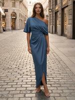 Satin Sheath Asymmetric Neck Simple Formal Dresses
