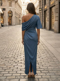 Satin Sheath Asymmetric Neck Simple Formal Dresses