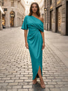 Satin Sheath Asymmetric Neck Simple Formal Dresses