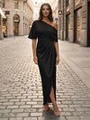 Satin Sheath Asymmetric Neck Simple Formal Dresses