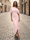 Satin Sheath Asymmetric Neck Simple Formal Dresses