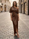 Satin Sheath Asymmetric Neck Simple Formal Dresses