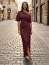 Satin Sheath Asymmetric Neck Simple Formal Dresses