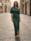 Satin Sheath Asymmetric Neck Simple Formal Dresses