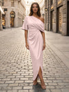 Satin Sheath Asymmetric Neck Simple Formal Dresses