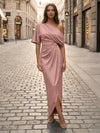 Satin Sheath Asymmetric Neck Simple Formal Dresses