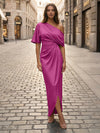 Satin Sheath Asymmetric Neck Simple Formal Dresses