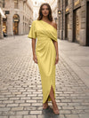 Satin Sheath Asymmetric Neck Simple Formal Dresses