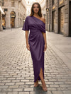 Satin Sheath Asymmetric Neck Simple Formal Dresses