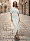 Satin Sheath Asymmetric Neck Simple Formal Dresses
