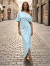 Satin Sheath Asymmetric Neck Simple Formal Dresses