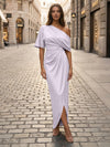 Satin Sheath Asymmetric Neck Simple Formal Dresses