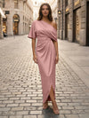 Satin Sheath Asymmetric Neck Simple Formal Dresses