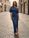 Satin Sheath Asymmetric Neck Simple Formal Dresses