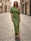 Satin Sheath Asymmetric Neck Simple Formal Dresses