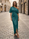 Satin Sheath Asymmetric Neck Simple Formal Dresses