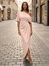 Satin Sheath Asymmetric Neck Simple Formal Dresses
