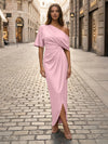 Satin Sheath Asymmetric Neck Simple Formal Dresses