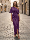 Satin Sheath Asymmetric Neck Simple Formal Dresses