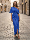 Satin Sheath Asymmetric Neck Simple Formal Dresses