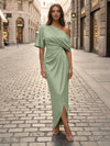 Satin Sheath Asymmetric Neck Simple Formal Dresses