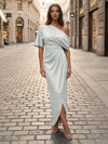 Satin Sheath Asymmetric Neck Simple Formal Dresses
