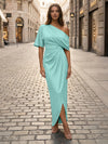 Satin Sheath Asymmetric Neck Simple Formal Dresses