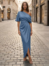 Satin Sheath Asymmetric Neck Simple Formal Dresses