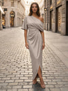 Satin Sheath Asymmetric Neck Simple Formal Dresses