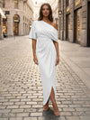 Satin Sheath Asymmetric Neck Simple Formal Dresses
