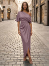 Satin Sheath Asymmetric Neck Simple Formal Dresses