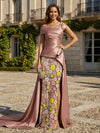 Floral Sheath Off the Shoulder Front Slit Mother of the Bride Dresses