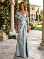 Jacquard Mermaid Asymmetric Neck Satin Formal Dresses