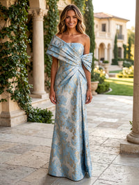 Jacquard Mermaid Asymmetric Neck Satin Formal Dresses
