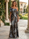 Jacquard Mermaid Asymmetric Neck Satin Formal Dresses
