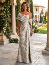 Jacquard Mermaid Asymmetric Neck Satin Formal Dresses