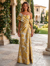 Jacquard Mermaid Asymmetric Neck Satin Formal Dresses