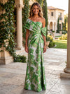 Jacquard Mermaid Asymmetric Neck Satin Formal Dresses