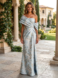 Jacquard Mermaid Asymmetric Neck Satin Formal Dresses