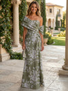 Jacquard Mermaid Asymmetric Neck Satin Formal Dresses