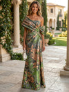 Jacquard Mermaid Asymmetric Neck Satin Formal Dresses