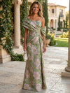 Jacquard Mermaid Asymmetric Neck Satin Formal Dresses