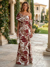 Jacquard Mermaid Asymmetric Neck Satin Formal Dresses