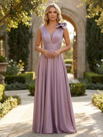 Satin Chiffon A-Line V Neck Pleated Mother of the Bride Dresses