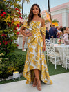 Jacquard High Low Asymmetric Neck Floral Formal Dresses