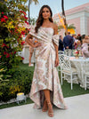 Jacquard High Low Asymmetric Neck Floral Formal Dresses