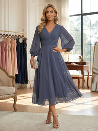 Chiffon A-Line V Neck Pleated Mother of the Bride Dresses