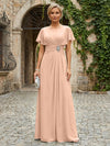 Chiffon A-Line Round Neck Rhinestone Mother of the Bride Dresses