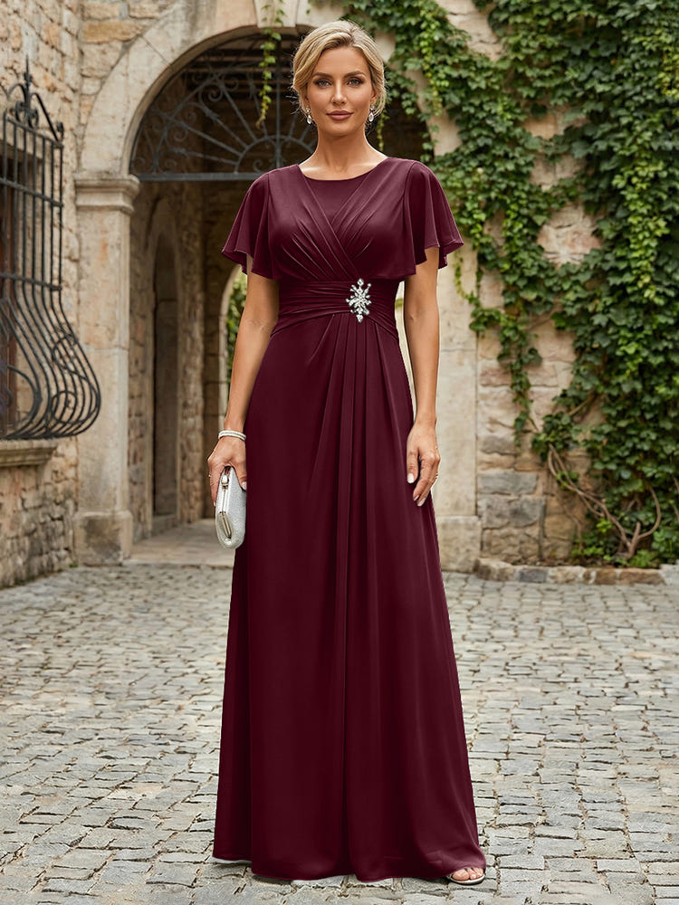 Chiffon A-Line Round Neck Rhinestone Mother of the Bride Dresses